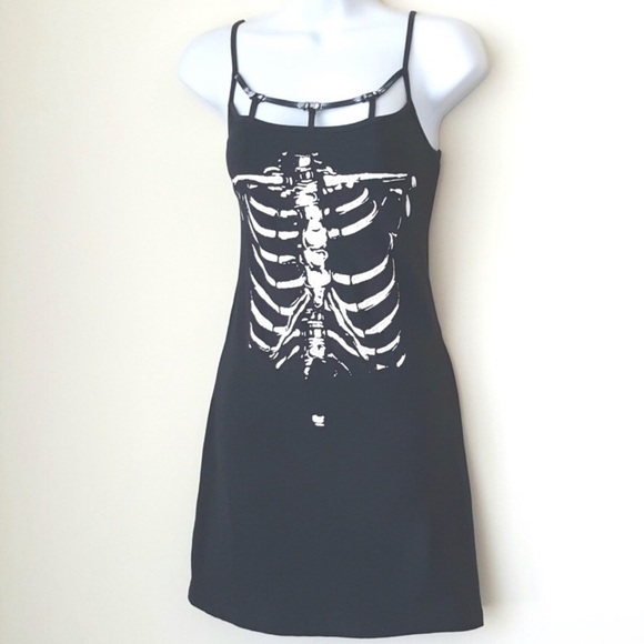 Punk Rave Rib Cage Goth Skeleton Dress S - Picture 2 of 5
